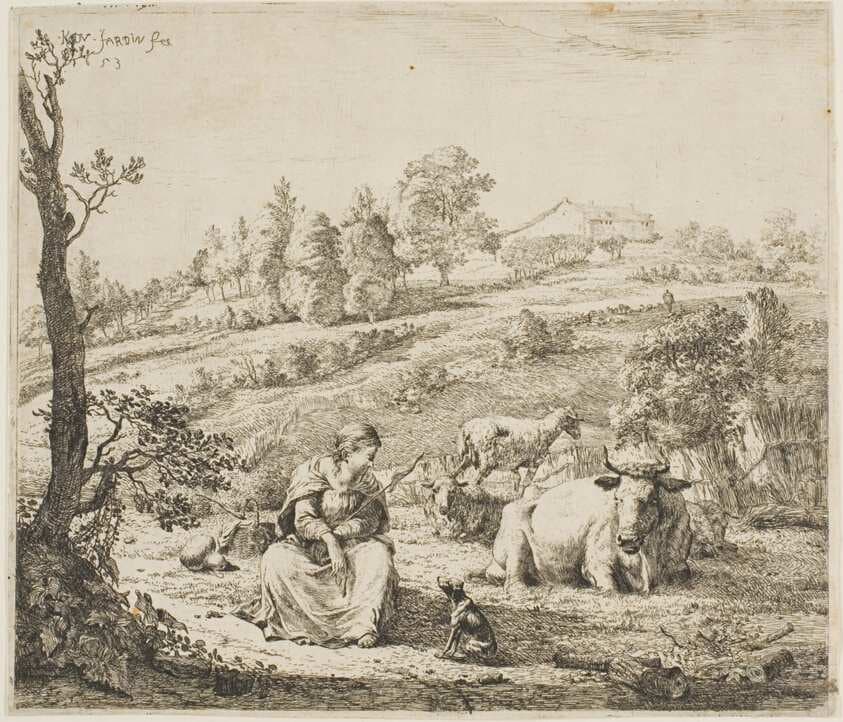 A Shepherdess Speaking to Her Dog — Karel Dujardin