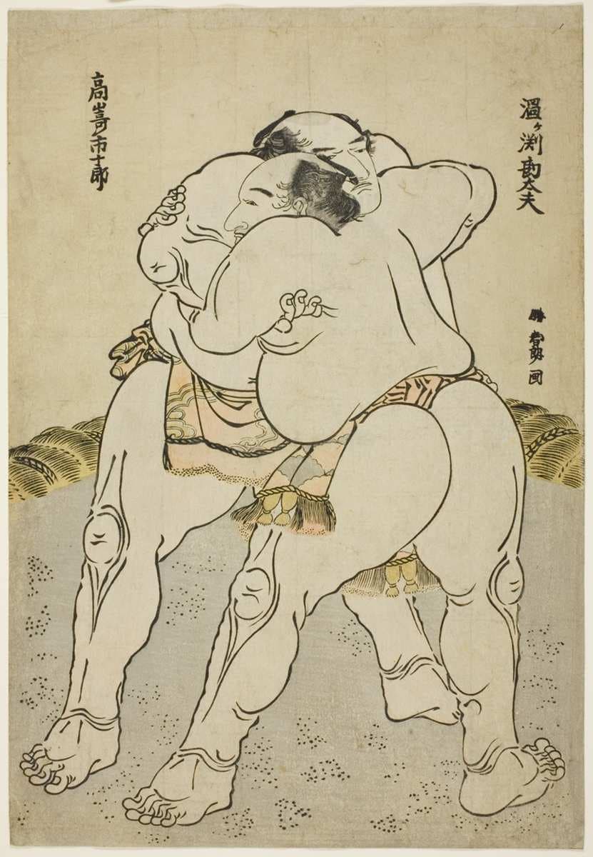The Sumo Wrestlers Uzugafuchi Kandayu and Takasaki Ichijuro — Katsushika Hokusai