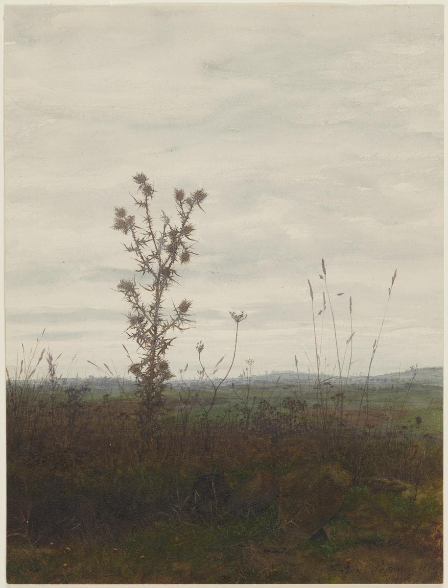 Wild Eryngium in front of a Landscape — Léon Bonvin