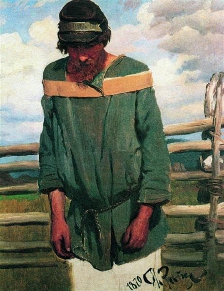Ilya Repin, Burlak, 1870, oil study Ж-4055. WikiArt reproduction with the top of the cap and narrow painting edges partly outside the supplied frame.