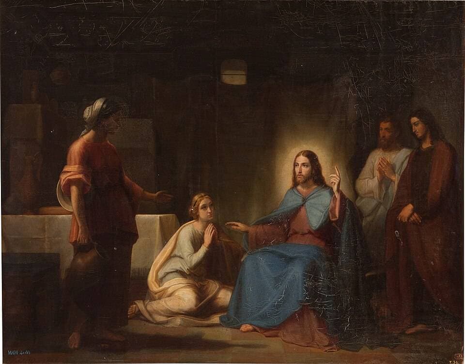 Jesús en casa de Marta y María — Juan Antonio Vera y Calvo