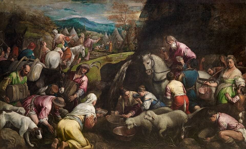 Los israelitas bebiendo el agua milagrosa — Jacopo Bassano