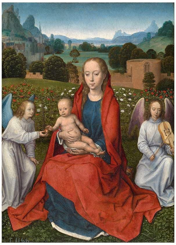 La Virgen y el Niño entre dos ángeles — Hans Memling