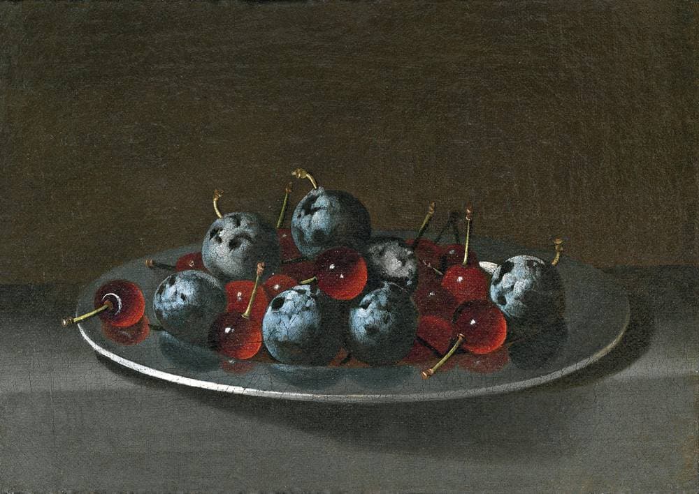 Plate with Plums and Morello Cherries — Juan van der Hamen