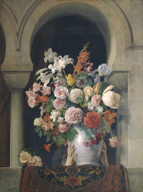 Vase of flowers on the window of a Harem — Francesco Hayez