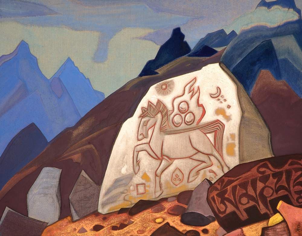 White Stone (Sign of Cintamani or Horse of happiness) — Nicholas Roerich