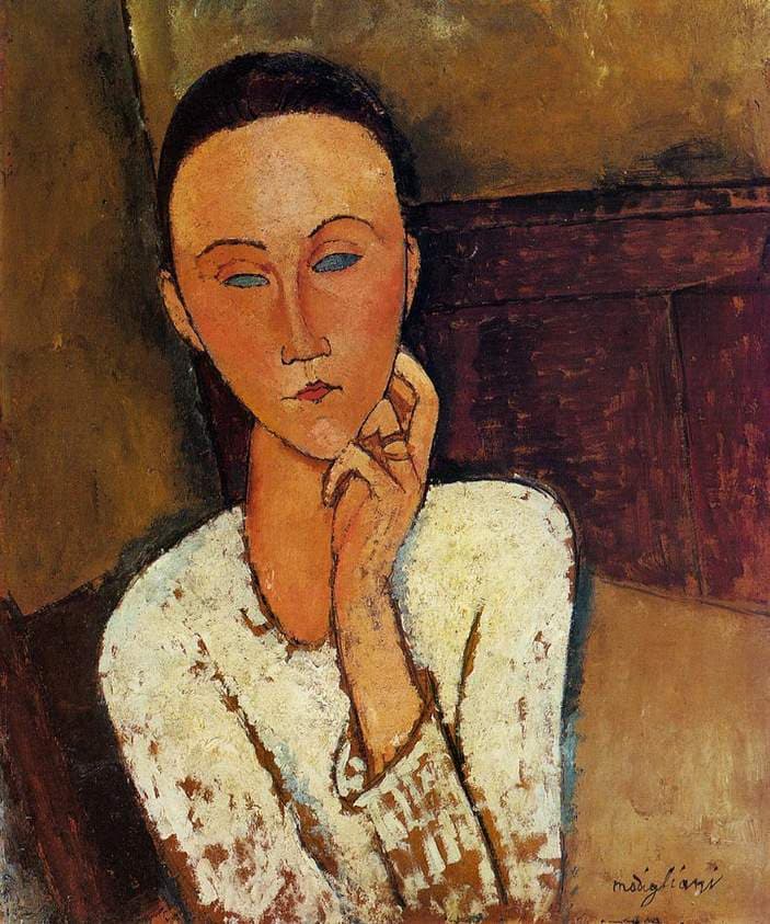 Lunia Czechowska with her left hand on her cheek — Amedeo Modigliani