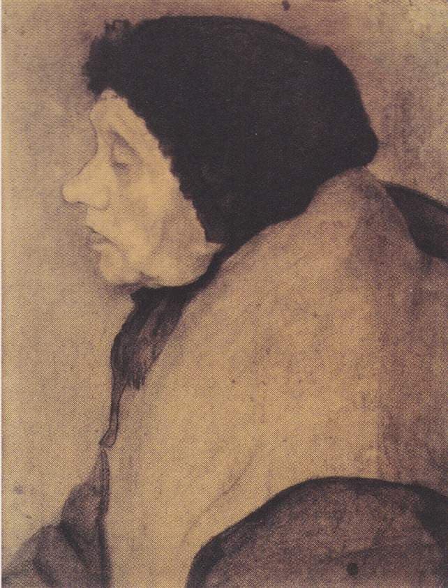 Old woman with a bonnet in profile to the left — Paula Modersohn-Becker