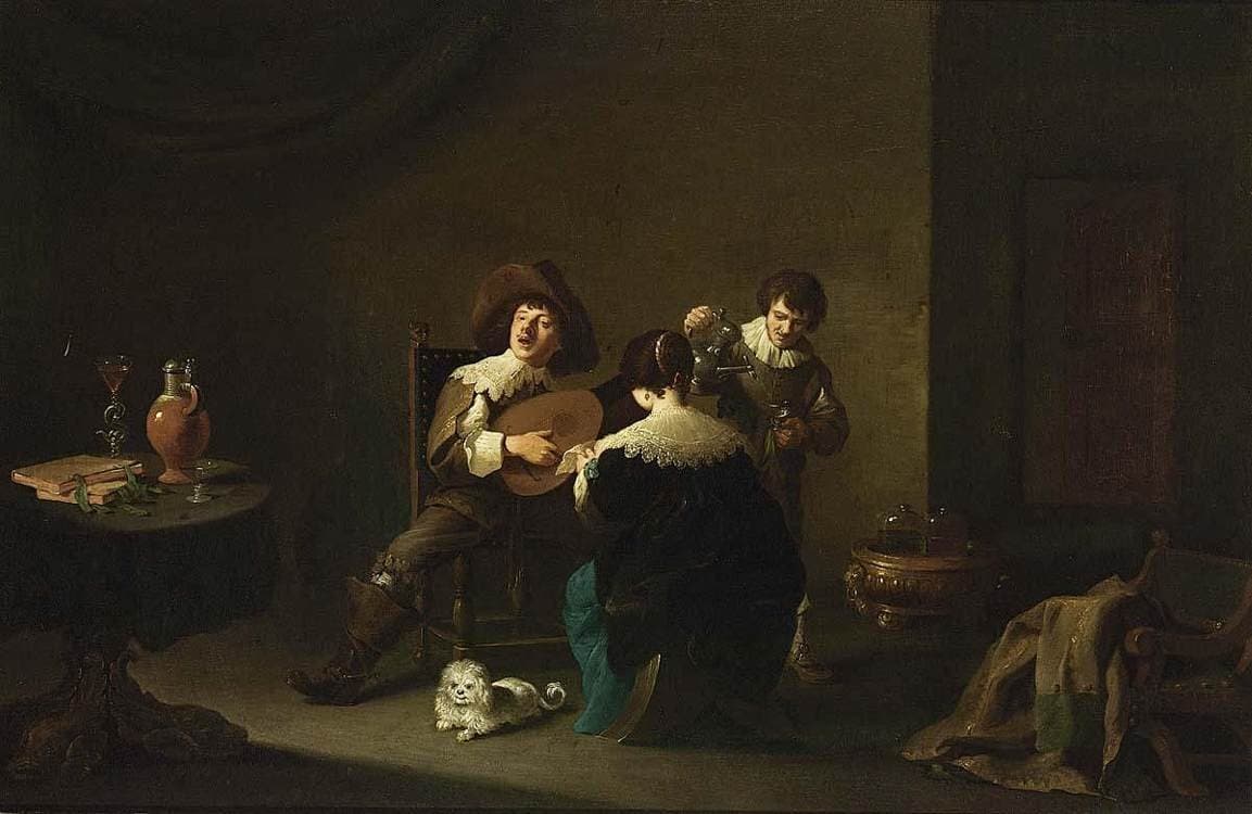 Interior with a Gentleman Playing a Lute and a Lady Singing — David Teniers the Younger