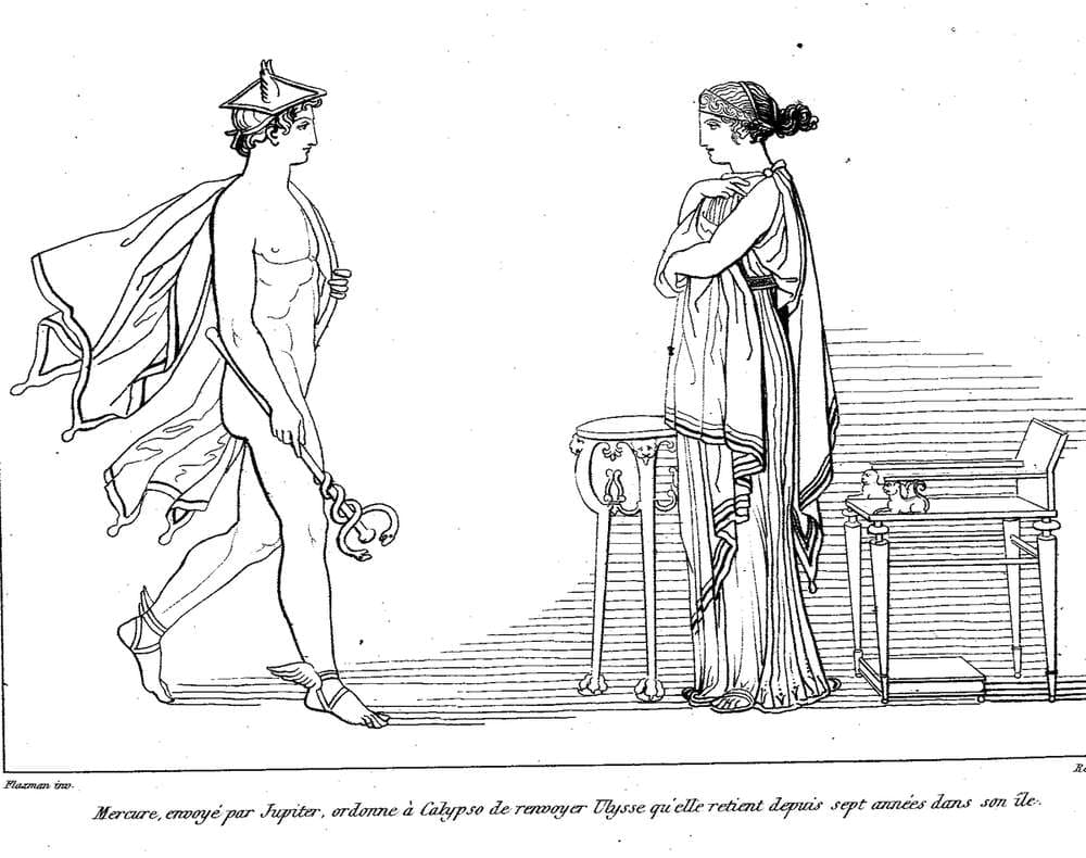 Hermes Orders Calypso to Release Odysseus. Illustration to Odyssey — John Flaxman
