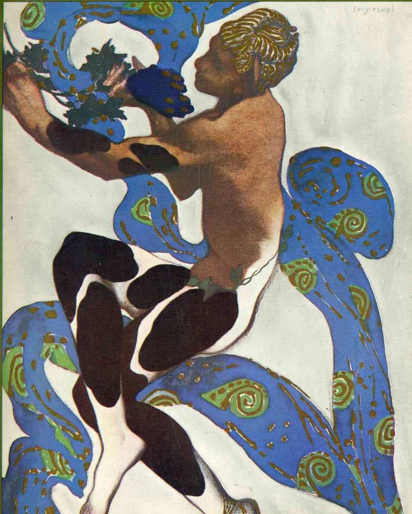 Nijinsky's Faun Costume in 'L'Apres Midi d'un Faune' by Claude Debussy from the front cover of the programme for the 7th season of the 'Ballets Russes' — Léon Bakst