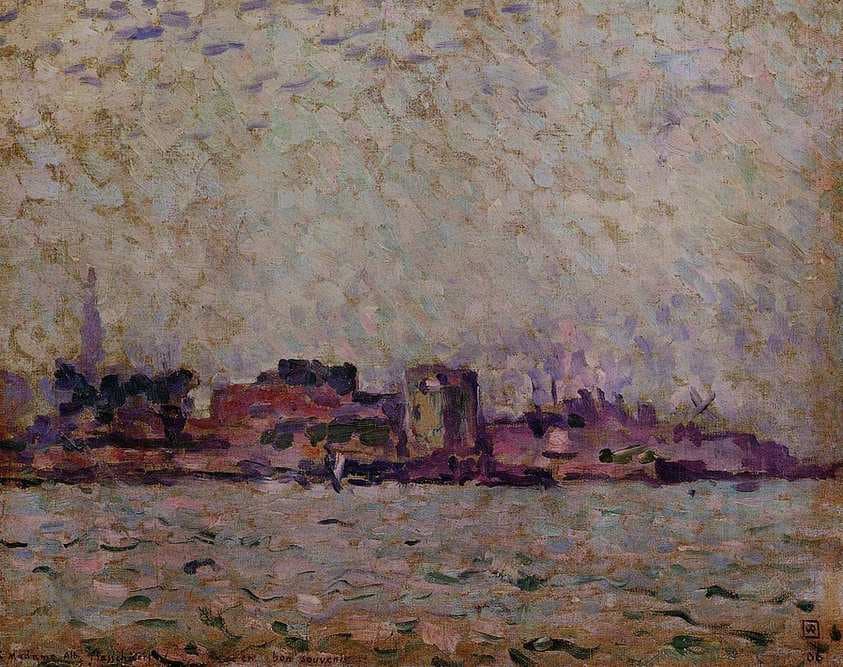 Morning Fog over the Port of Veer, Holland — Théo van Rysselberghe