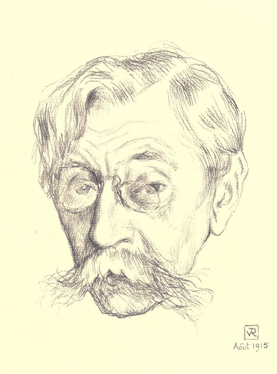 Pencil sketch of the head of Belgian poet Émile Verhaeren — Théo van Rysselberghe