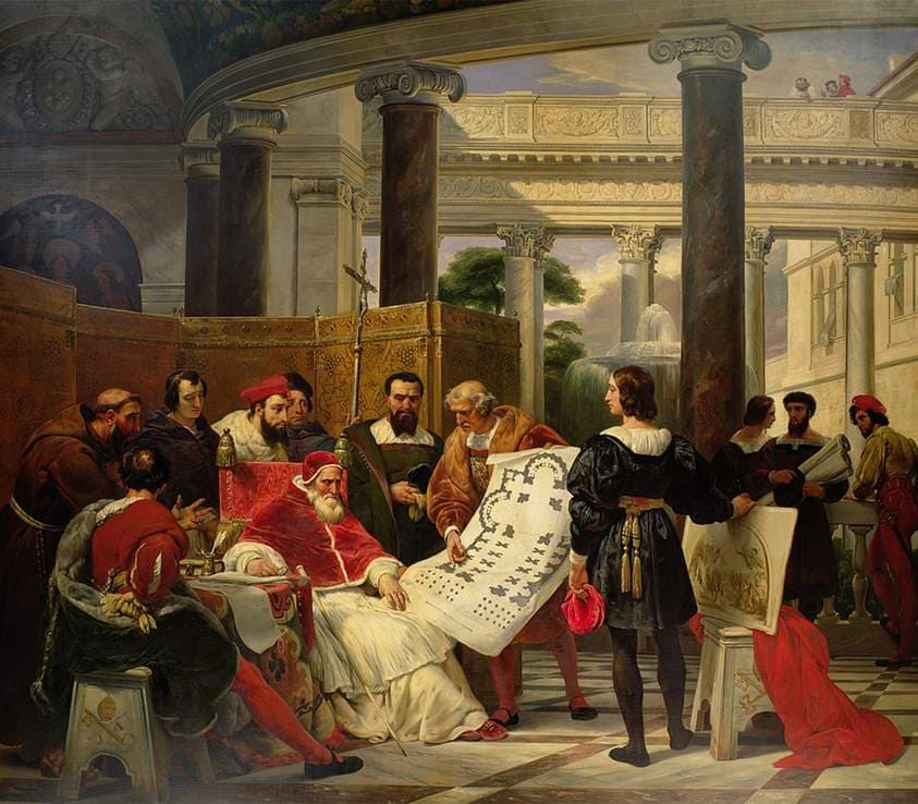 Pope Julius II ordering Bramante, Michelangelo and Raphael to construct the Vatican and St. Peter's — Horace Vernet