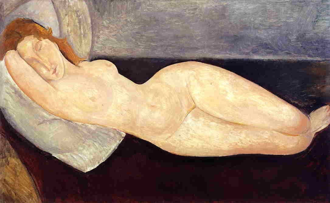 Reclining nude with head resting on right arm — Amedeo Modigliani