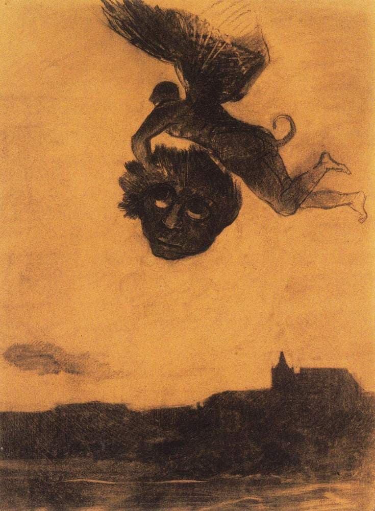Devil take a head in the air — Odilon Redon
