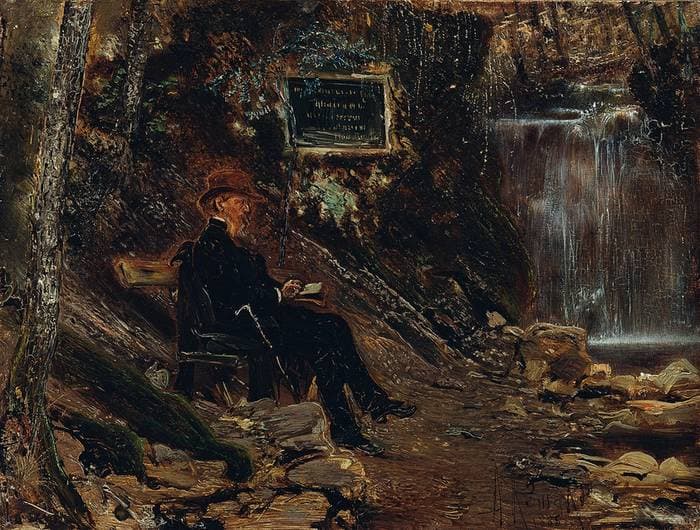 The writer Hermann Rollett at the waterfall — Anton Romako