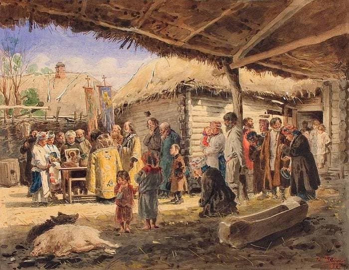 Prayer service at the farm in Ukraine. Sketch for the painting "Prayer at Easter" — Vladimir Makovsky