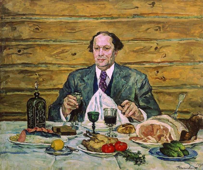 A. N. Tolstoy, visiting the artist — Pyotr Konchalovsky