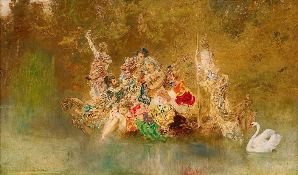 Merry company in a gondola — Anton Romako