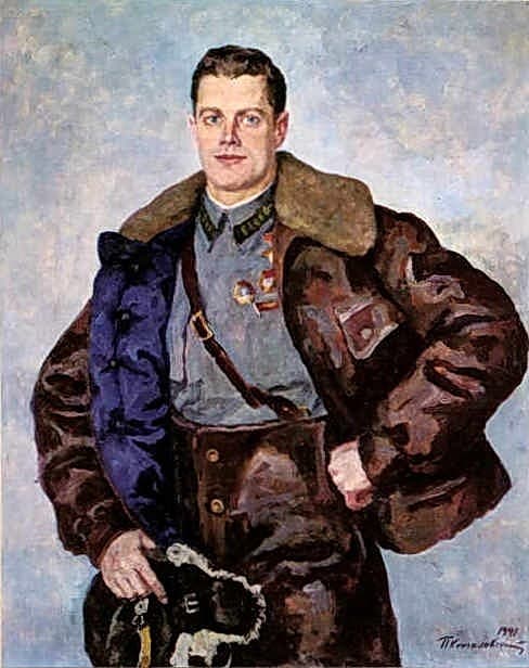 Portrait of a Hero of the Soviet Union, Pilot A. B. Yumashev — Pyotr Konchalovsky