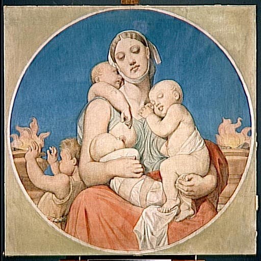 Cardboard for the windows of the Chapel of St. Ferdinand: Charity — Jean-Auguste-Dominique Ingres