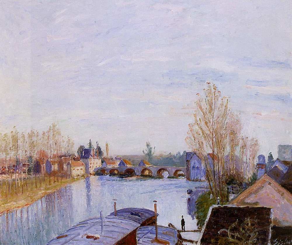 The Loing at Moret, the Laundry Boat — Alfred Sisley