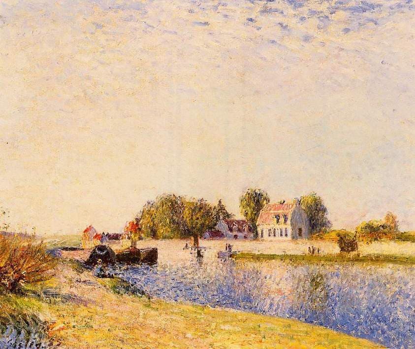 The Dam on the Loing Barges — Alfred Sisley