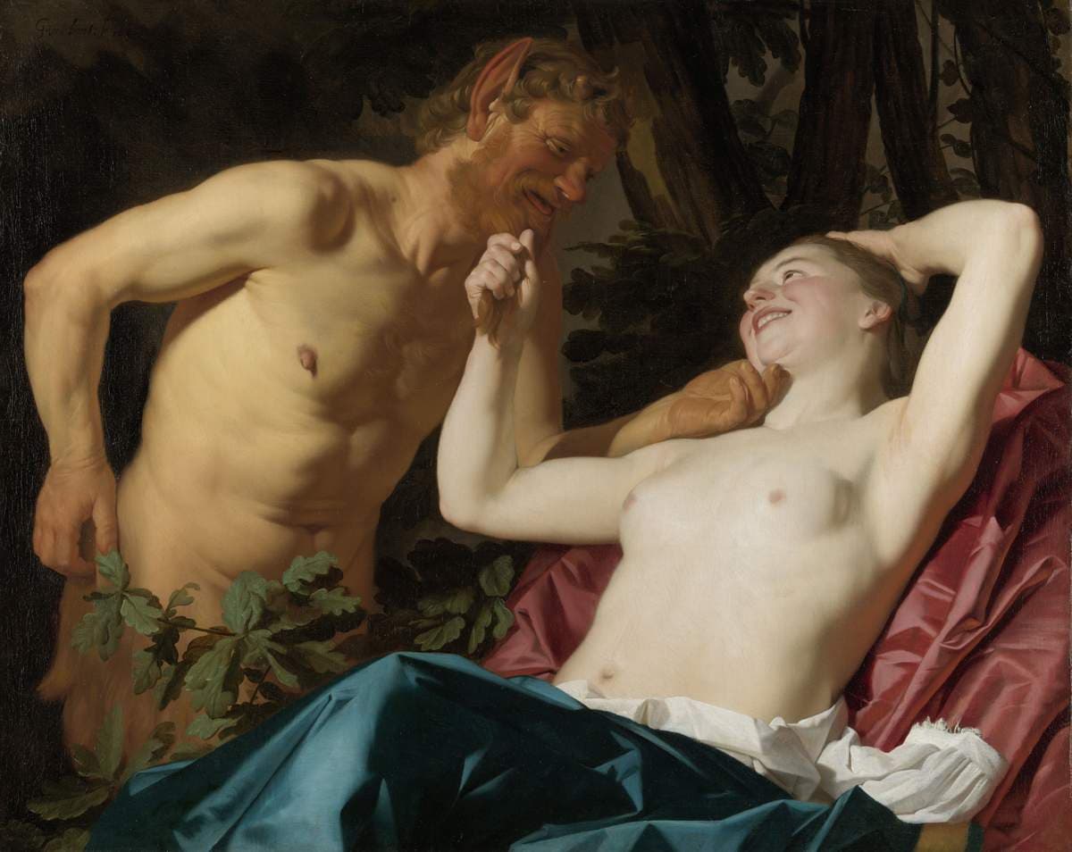 Nymph and Satyr — Gerard van Honthorst