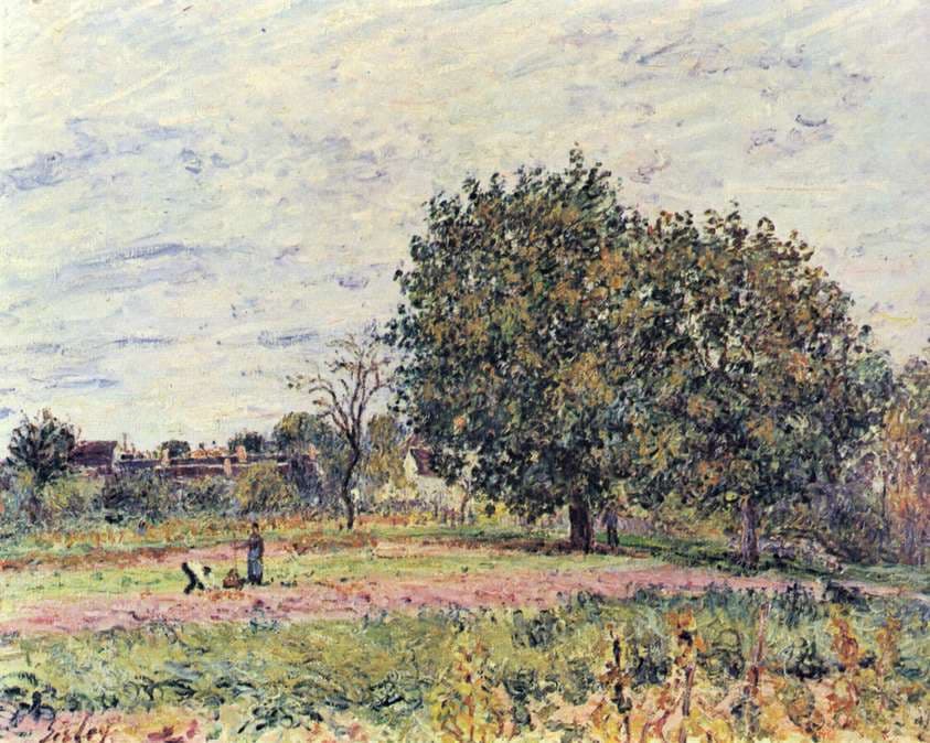 Walnut trees at sunset in early October — Alfred Sisley