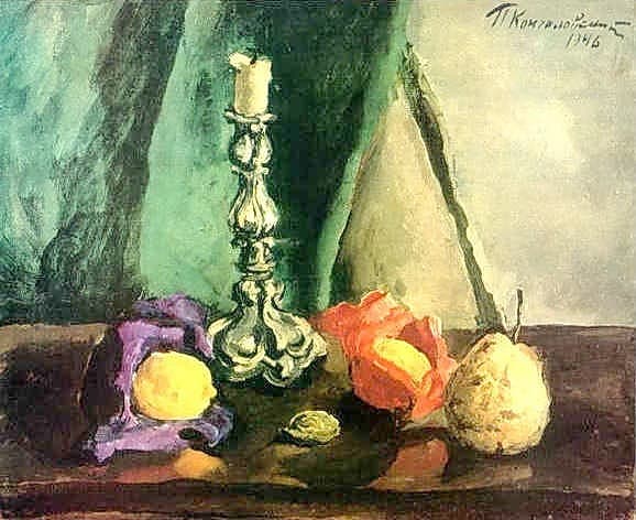 Still Life. Candlestick and pear. — Pyotr Konchalovsky