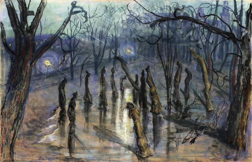 Planty Park at Night or Straw Covers on Rosebushes — Stanisław Wyspiański