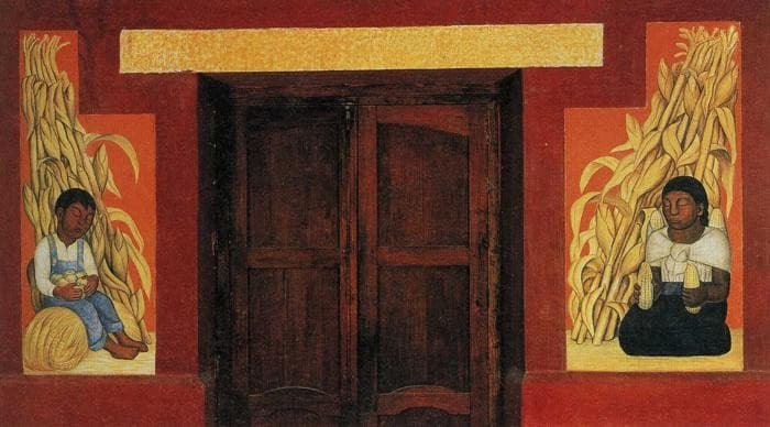 Indian Boy and Indian Woman with Corn Stalks — Diego Rivera