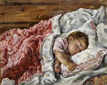 Katya sleeping (on the left side) — Pyotr Konchalovsky