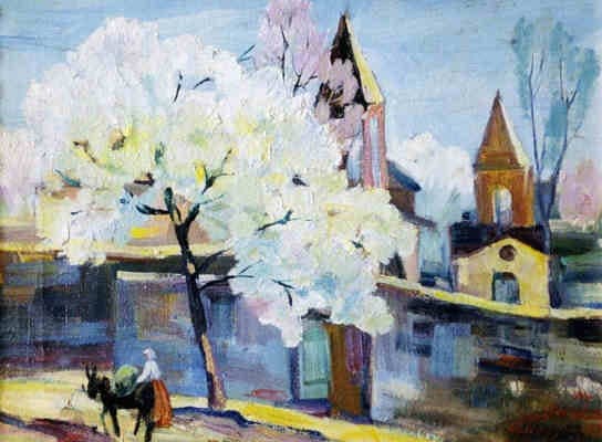 Surb Zoravor Church. Blooming Apricot Tree. — Martiros Saryan