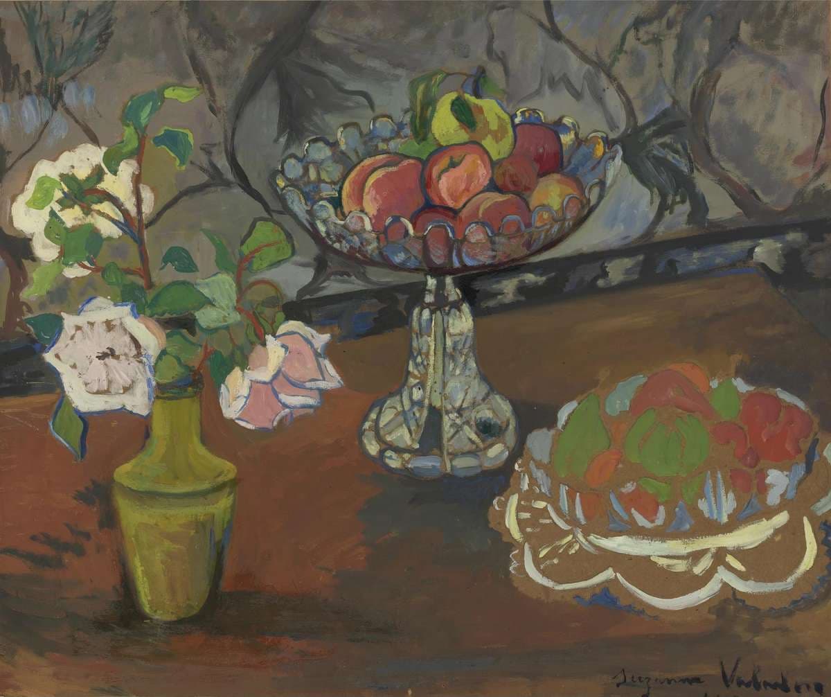Still Life with a Bouquet of Roses, Fruit Compotes — Suzanne Valadon