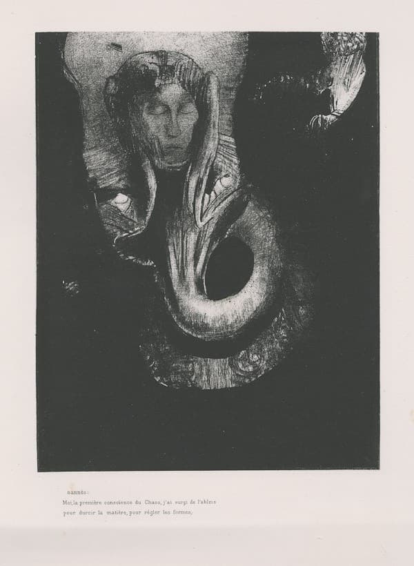 Oannès: I, the first consciousness of chaos, arose from the abyss that I might harden matter, and give law unto forms (plate 14) — Odilon Redon