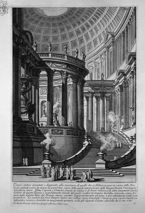 Ancient temple invented and designed in the manner of those that were manufactured in honor of the goddess Vesta (recorded in 1743) — Giovanni Battista Piranesi