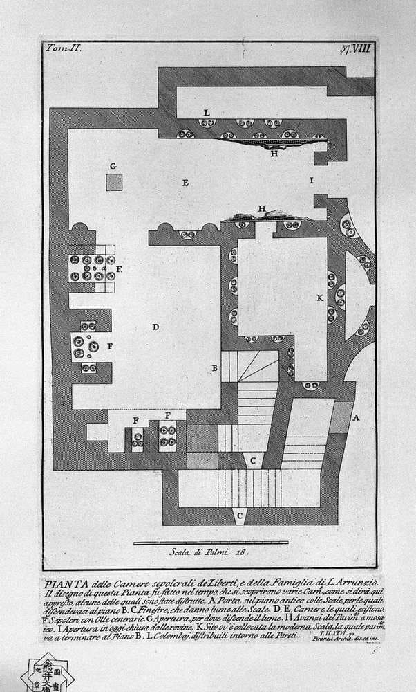 The Roman antiquities, t. 2, Plate VIII. Entry of the burial chamber of L. Liberti and Family Arrunzio. — Giovanni Battista Piranesi
