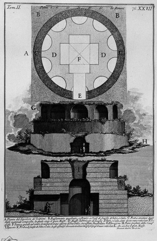 The Roman antiquities, t. 2, Plate XXVII. Plan of a factory tomb outside Porta Maggiore in a vineyard next to Tower Pignataro. — Giovanni Battista Piranesi