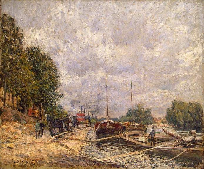 Barges at Billancourt — Alfred Sisley