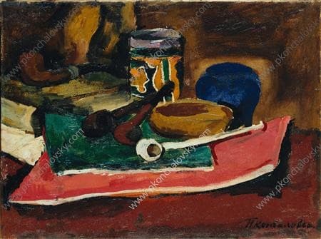 Still Life. Pink notebook and handset. — Pyotr Konchalovsky