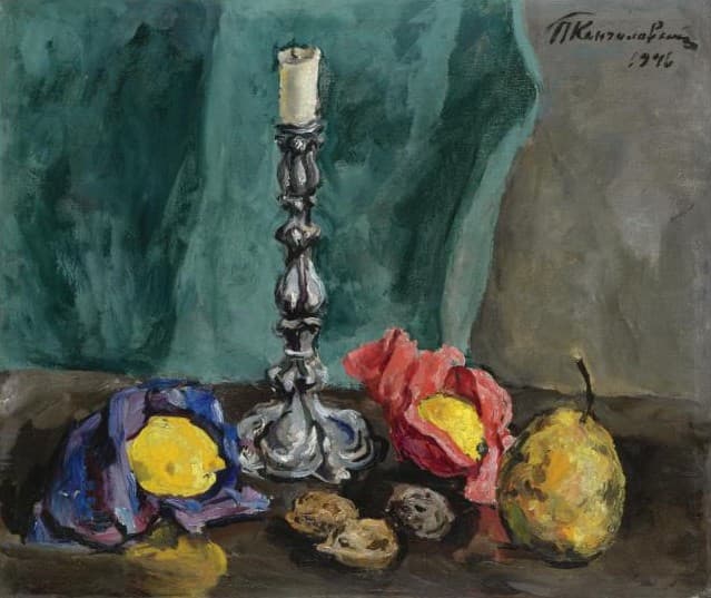 Still Life with a candlestick and a pear — Pyotr Konchalovsky