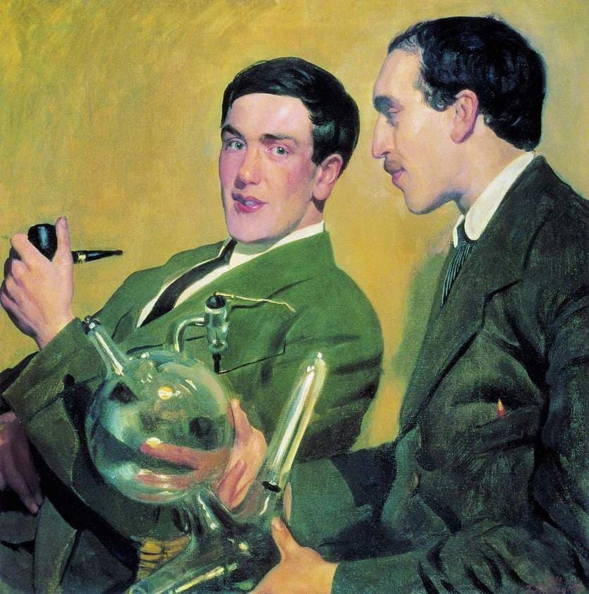 Portrait of Peter Kapitza and Nikolai Semyonov — Boris Kustodiev