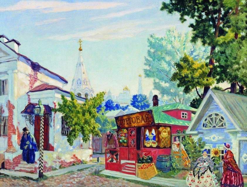 Meeting. Stage design for the Ostrovsky's play 'The easy money' — Boris Kustodiev