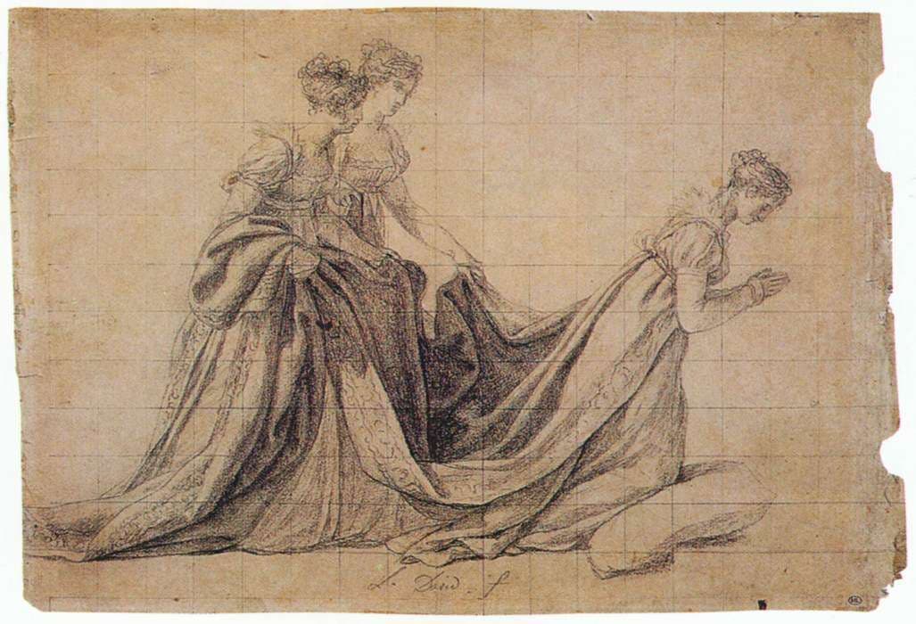 The Empress Josephine Kneeling with Mme de la Rochefoucauld and Mme de la Valett — Jacques-Louis David