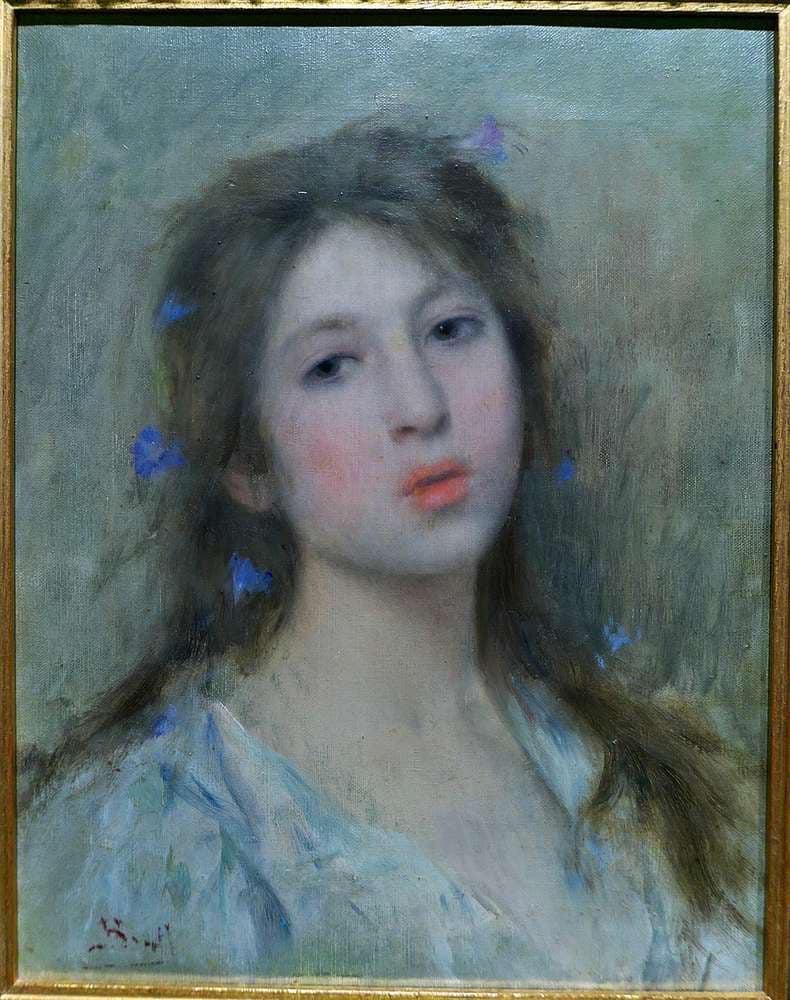 Little girl with blue flowers — Joan Brull