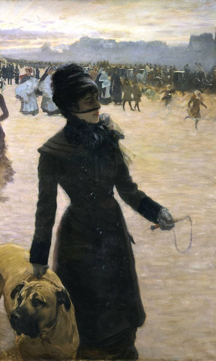 Lady walking with her dog (Return from the Races) — Giuseppe De Nittis
