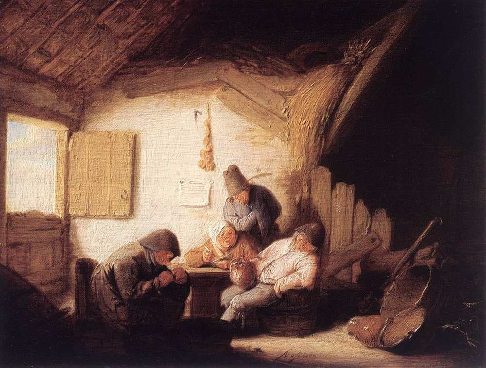 Village Tavern with Four Figures — Adriaen van Ostade
