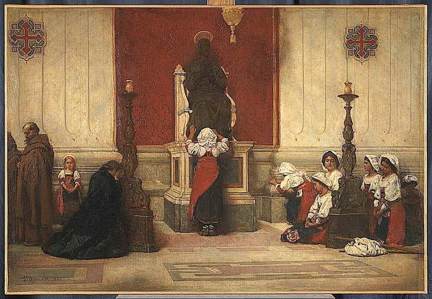 The Pilgrims at the foot of the statue of Saint Peter in Saint Peter's Church — Léon Bonnat